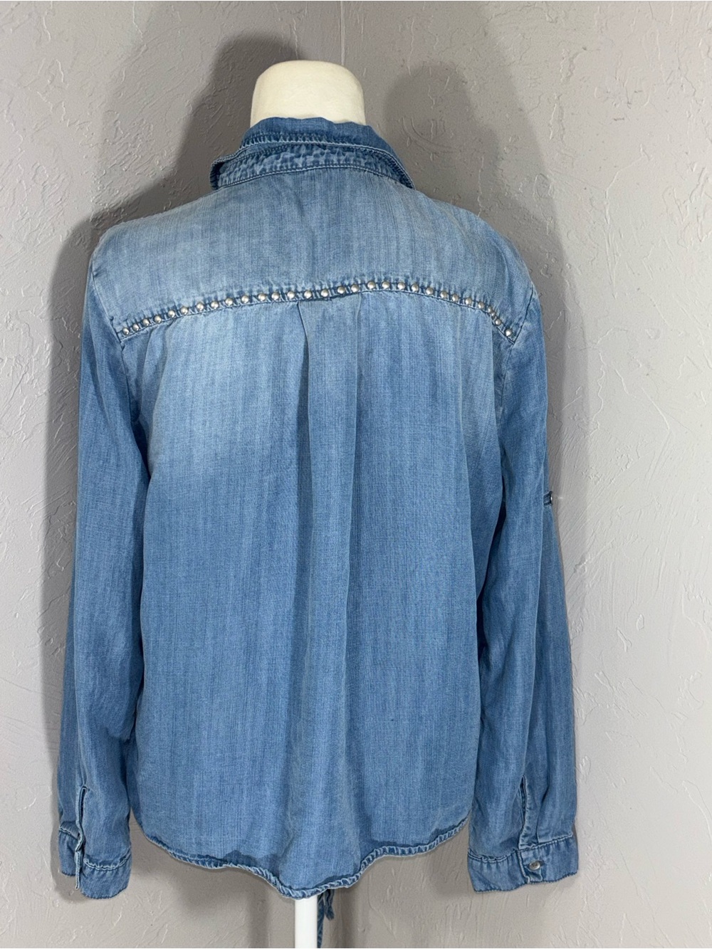 Reba Light Blue Embroidered Tie-Front Denim Blouse - Picture 6 of 12